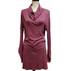 Blue‎ Canoe Knit Shirt Dress Mini Tunic Top Medium Organic Bamboo Cowl Neck Fall